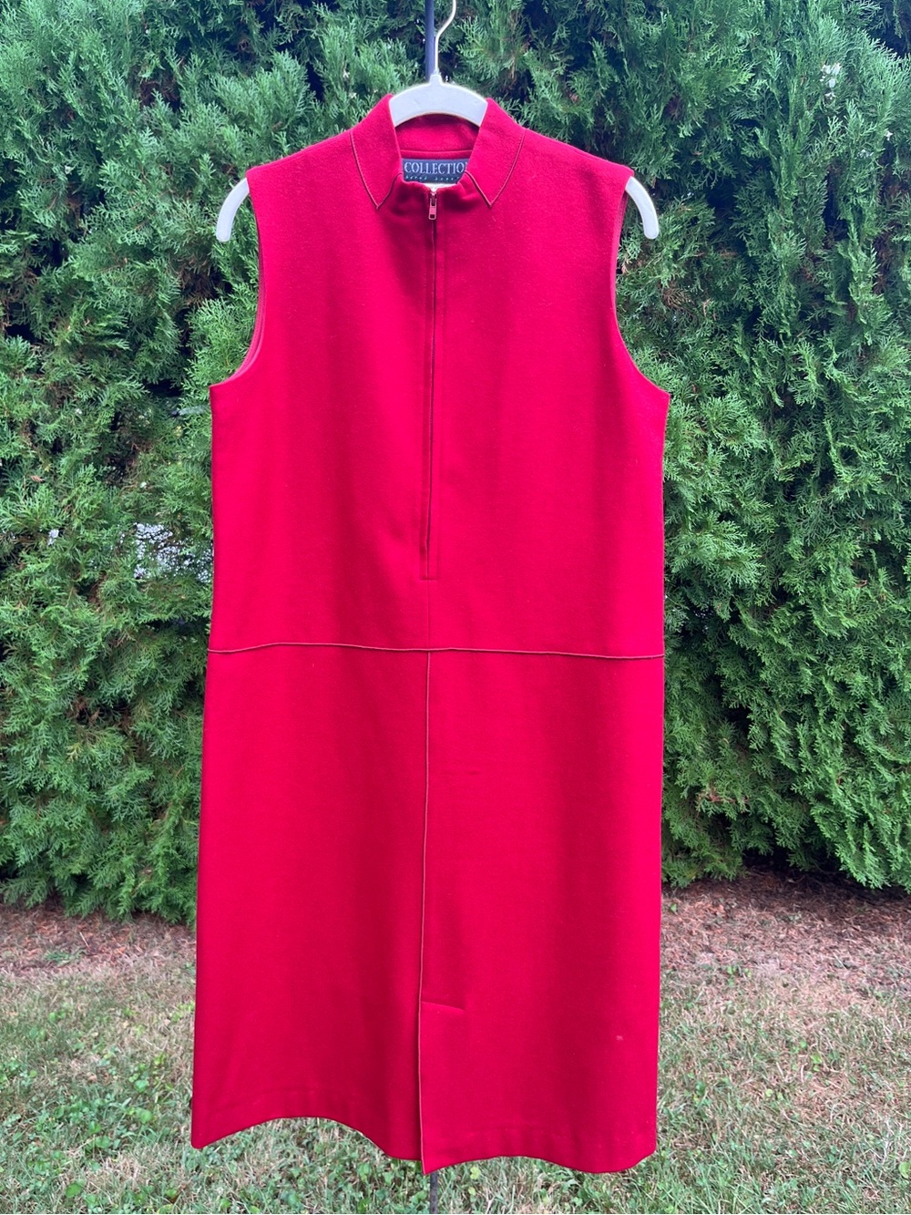 Harve Benard Deep Red Sleeveless Zip-Front Wool Viscose Shift Dress